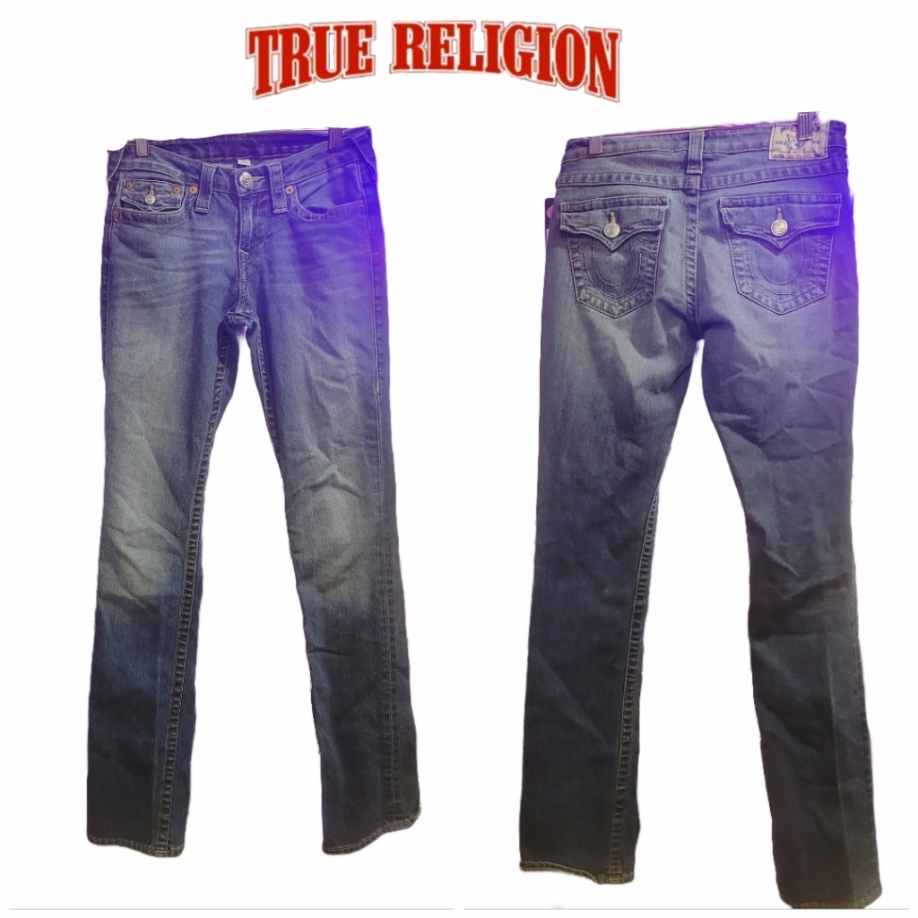 True Religion Slim Straight Jeans 27 Fold Over Button Pockets